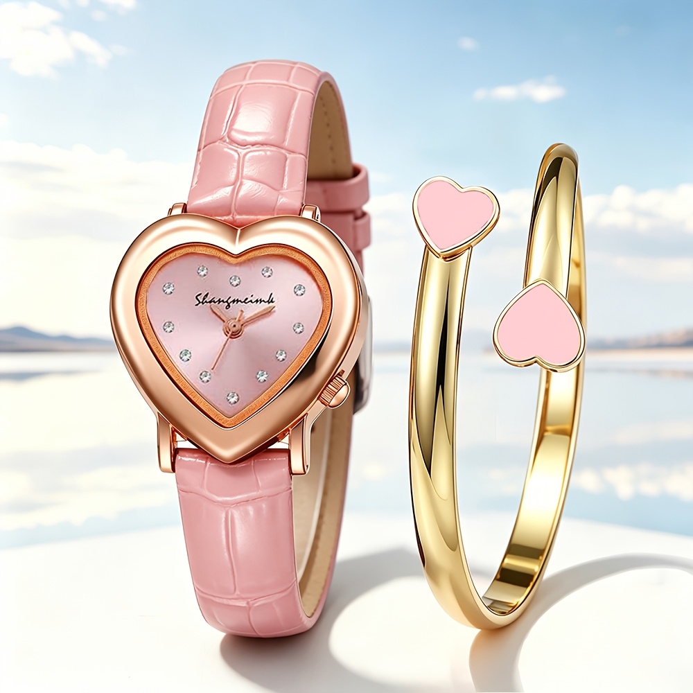 Heart-Shaped Women's Watch Set, 2pcs Gift